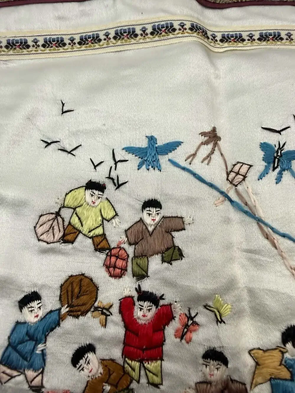 Vintage Chinese Silk Hand Embroidered One Hundred Children Wall Hanging Panel